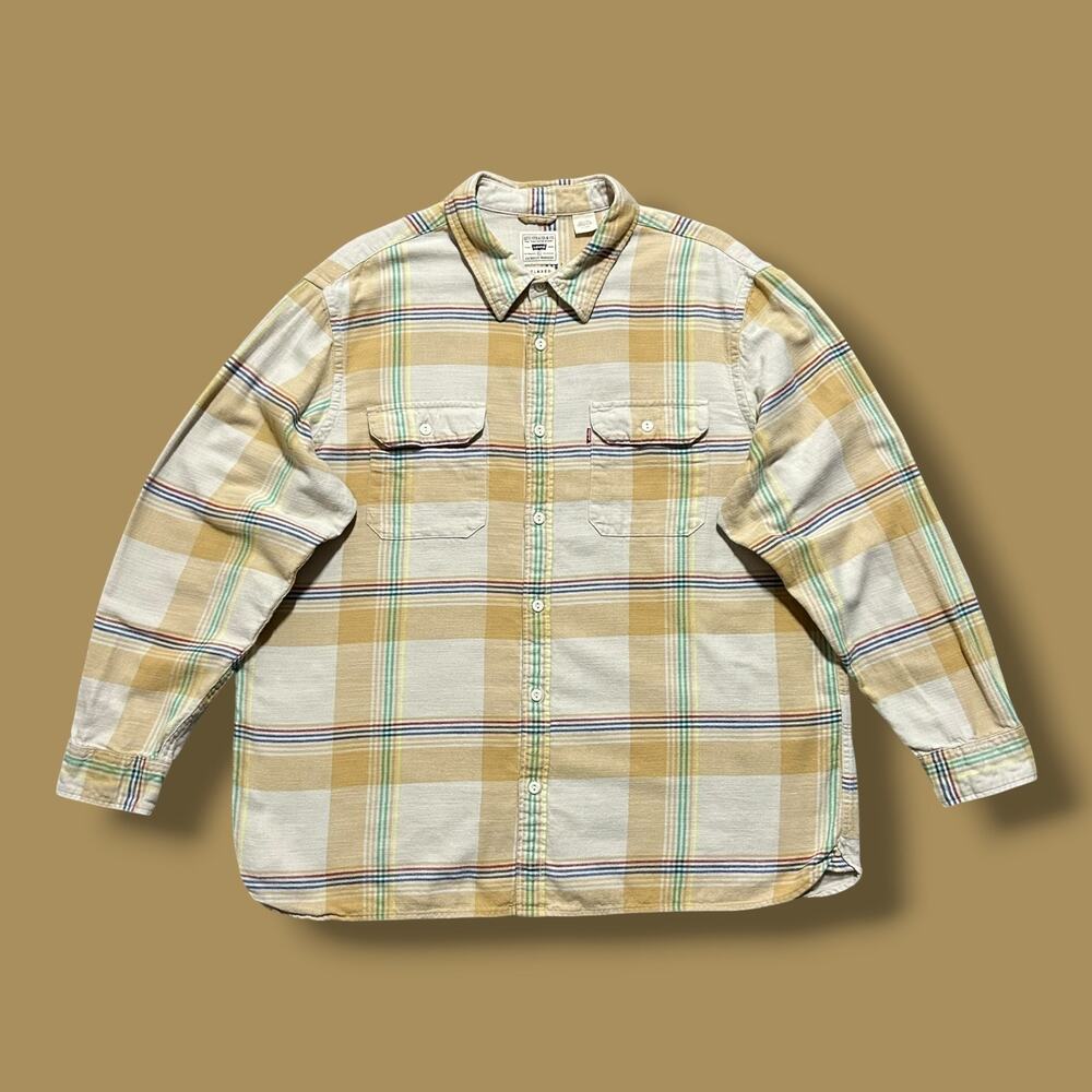 Levis Flannel Shirt Jackson Worker Relaxed Fit Long Sleeve Button Up Mens XL Tan